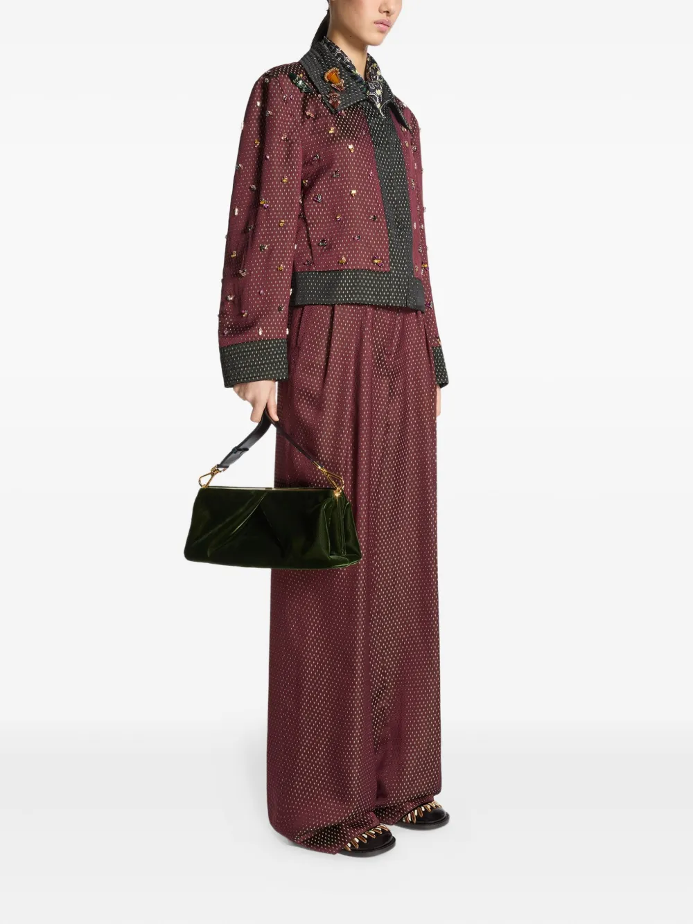 DRIES VAN NOTEN Medium fluwelen clutch met geplooid detail - Groen
