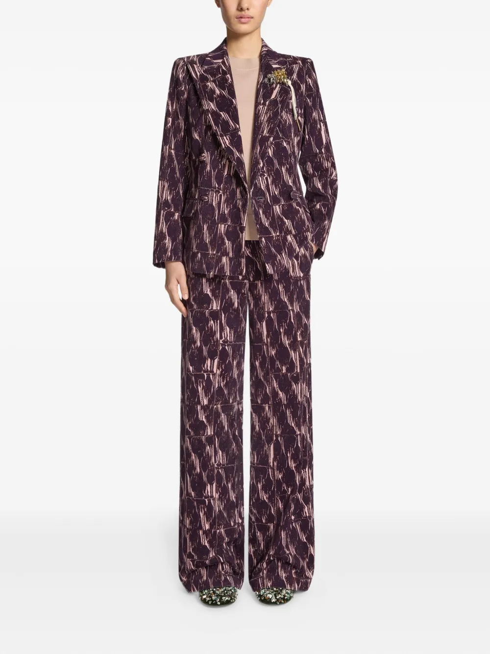 Dries Van Noten Abstract-print Double-breasted Blazer In Purple