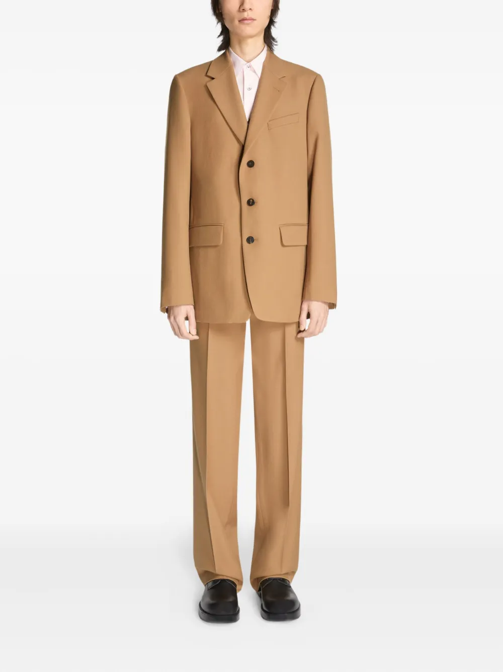 DRIES VAN NOTEN Wollen pak met enkele rij knopen Bruin