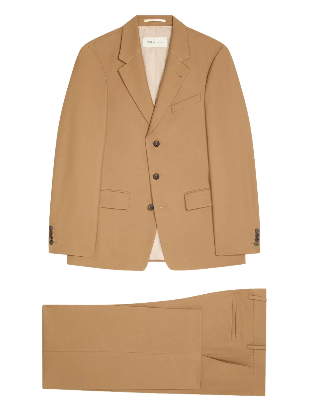 DRIES VAN NOTEN Wollen pak met enkele rij knopen Bruin