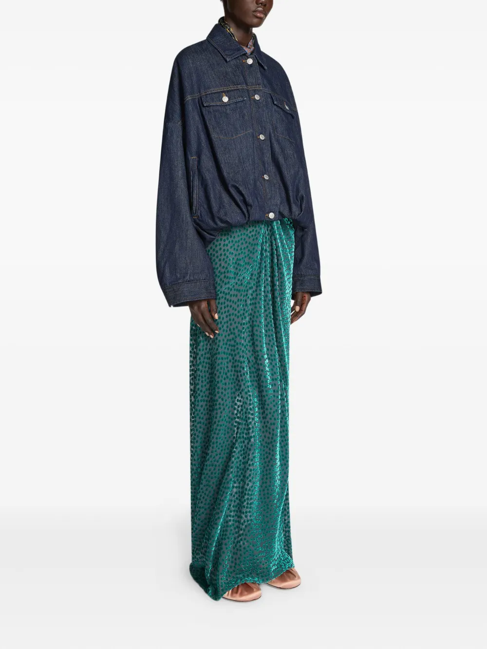 DRIES VAN NOTEN Gedrapeerde rok met spikkels Groen