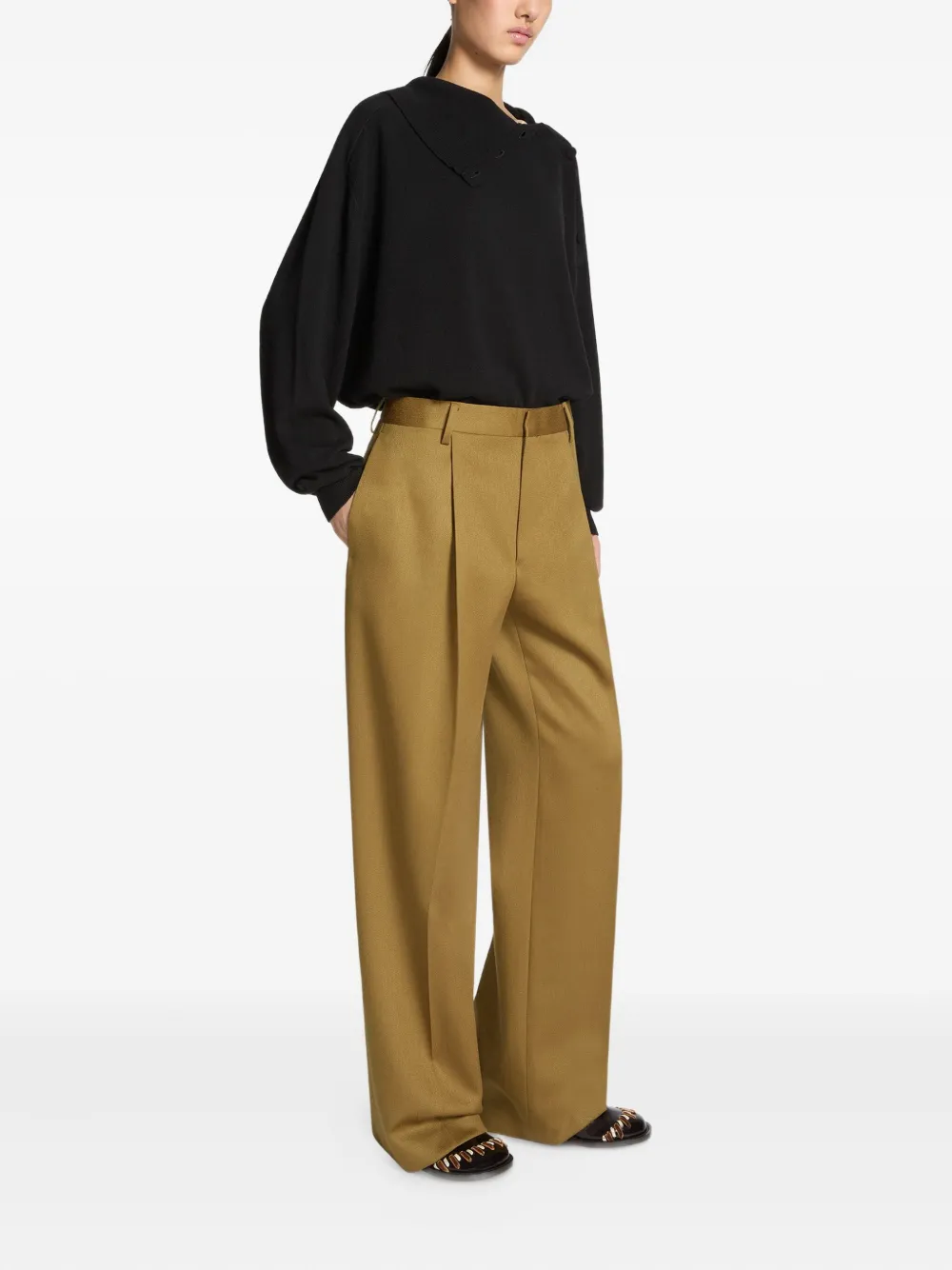 Dries Van Noten Pleated Wool Trousers In Brown