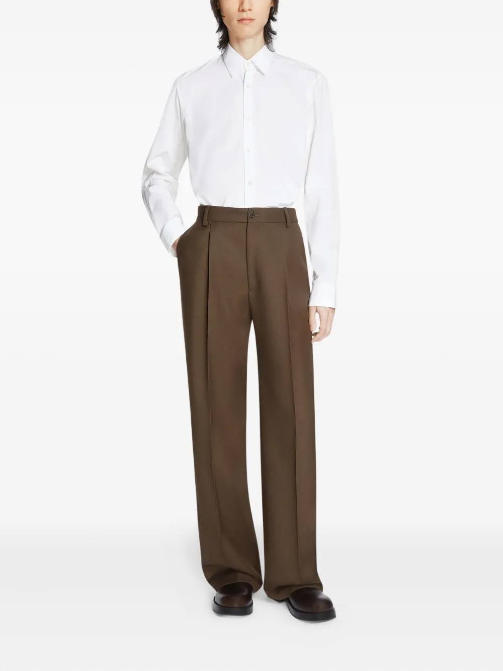 DRIES VAN NOTEN Wollen straight broek Bruin