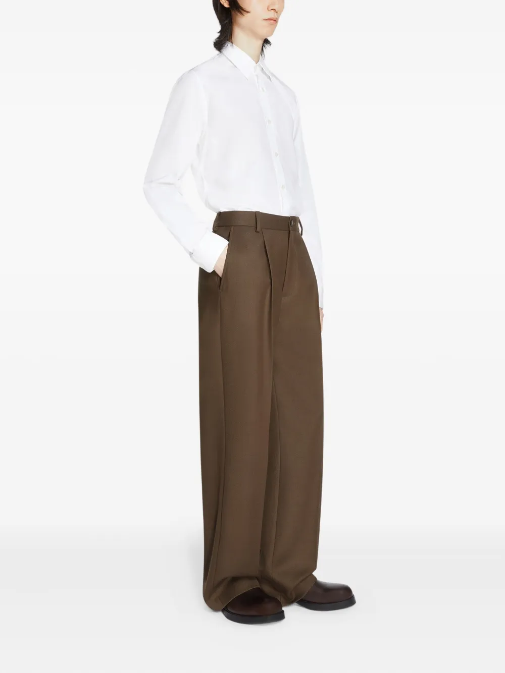 DRIES VAN NOTEN Wollen straight broek Bruin