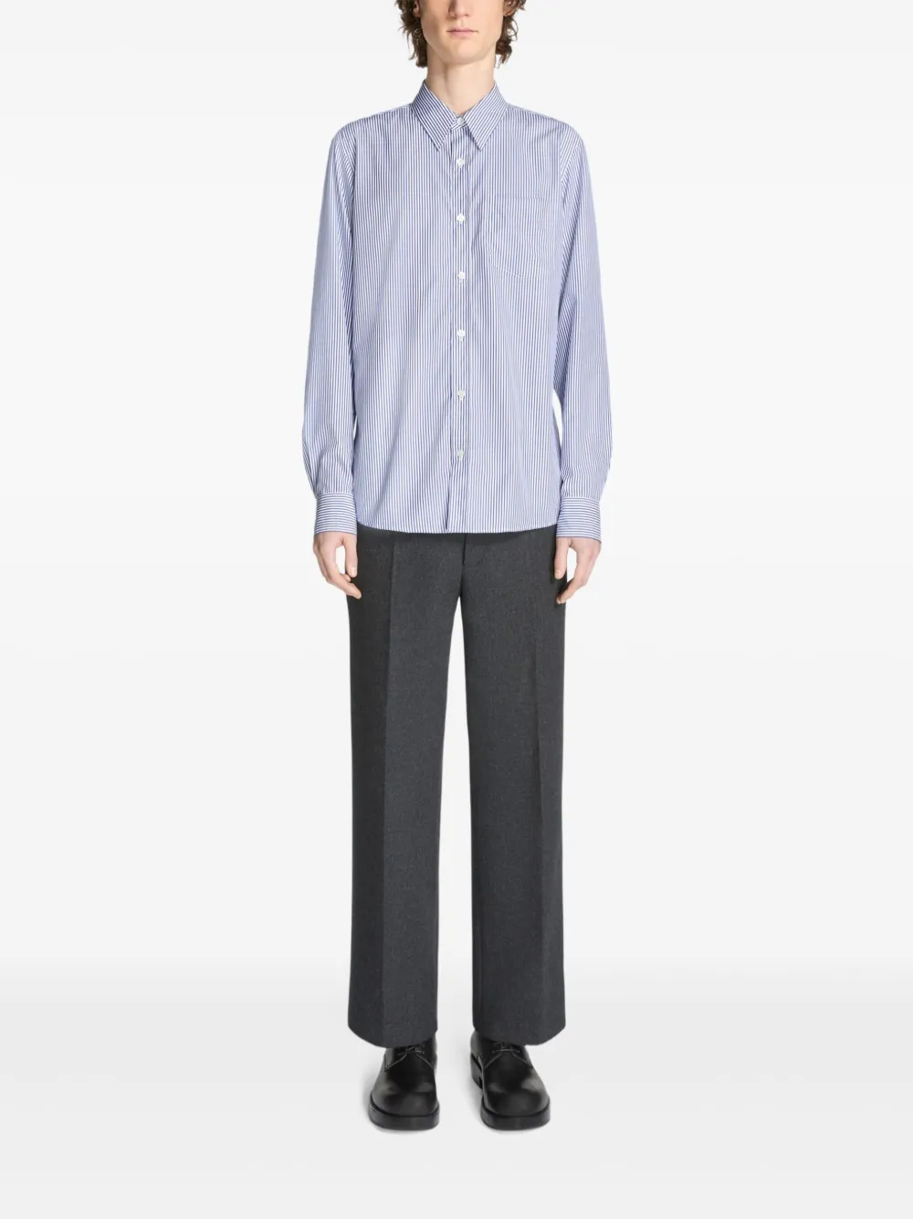DRIES VAN NOTEN Gestreept katoenen overhemd Blauw