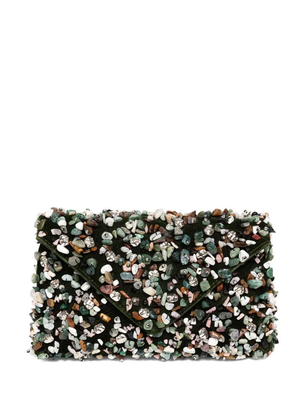 Dries Van Noten Mini Stone-embellished Envelope Bag In Green