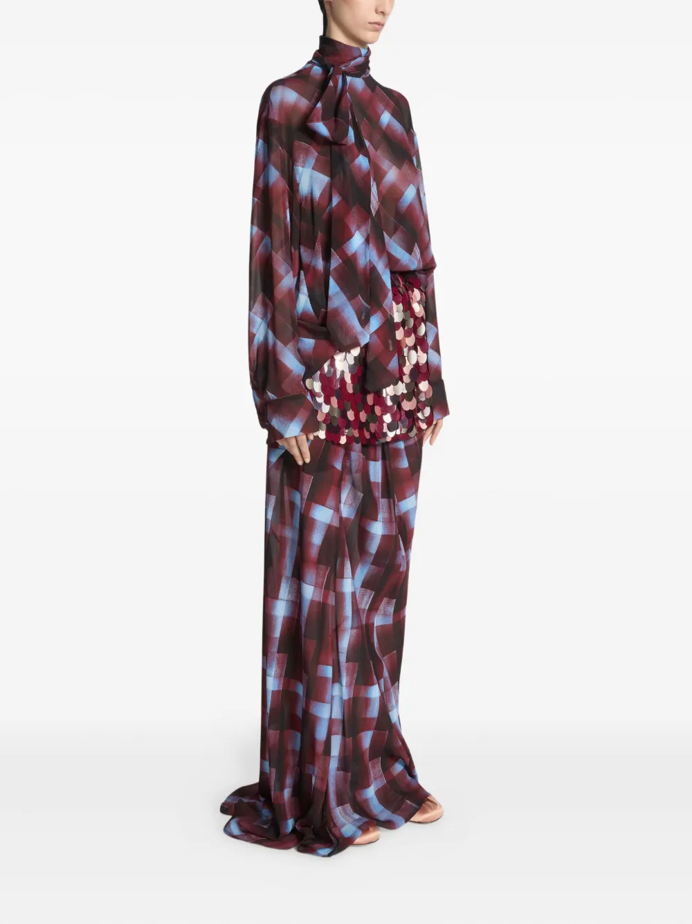 DRIES VAN NOTEN Blouse met geometrische print en gestrikte hals Rood