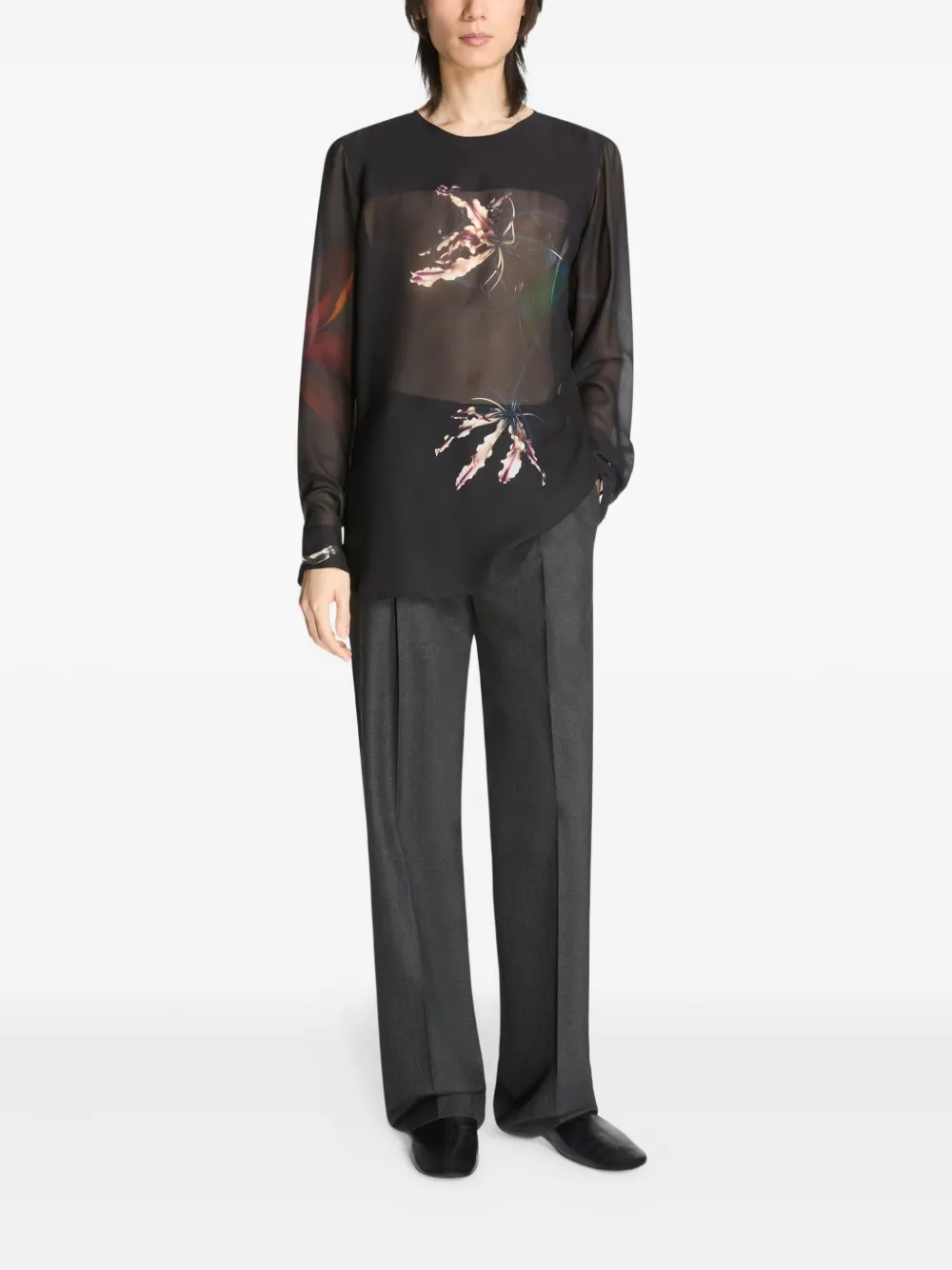 DRIES VAN NOTEN Overhemd met bloemenprint Zwart