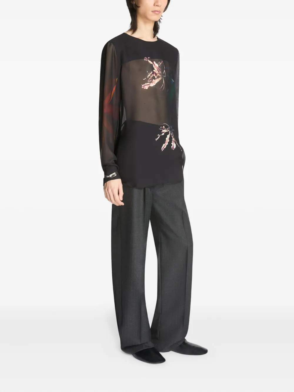 DRIES VAN NOTEN Overhemd met bloemenprint Zwart