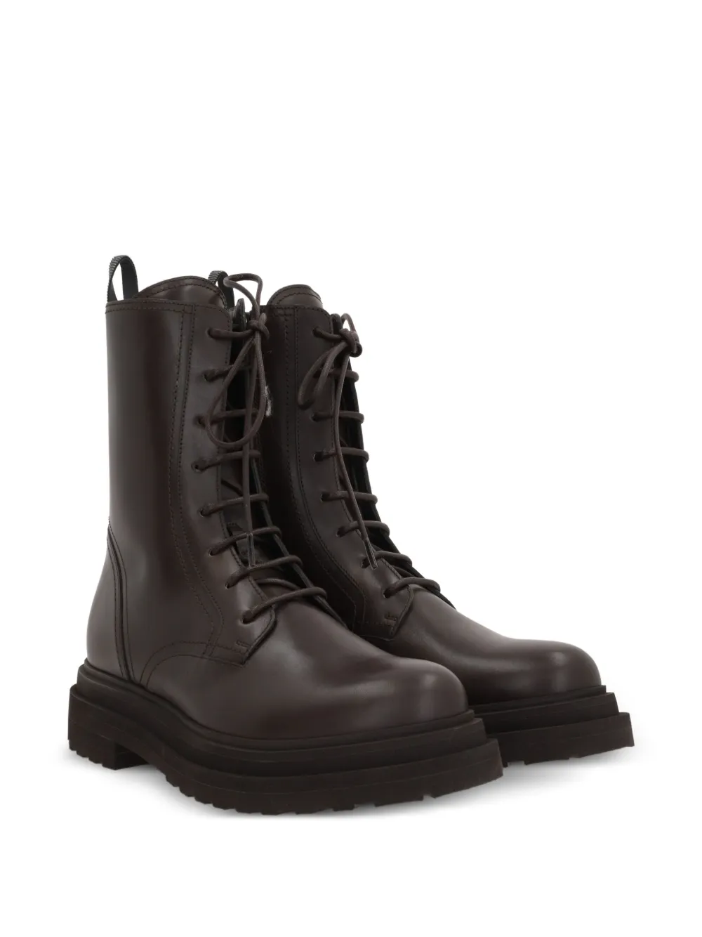Brunello Cucinelli lace-up leather platform boots Brown