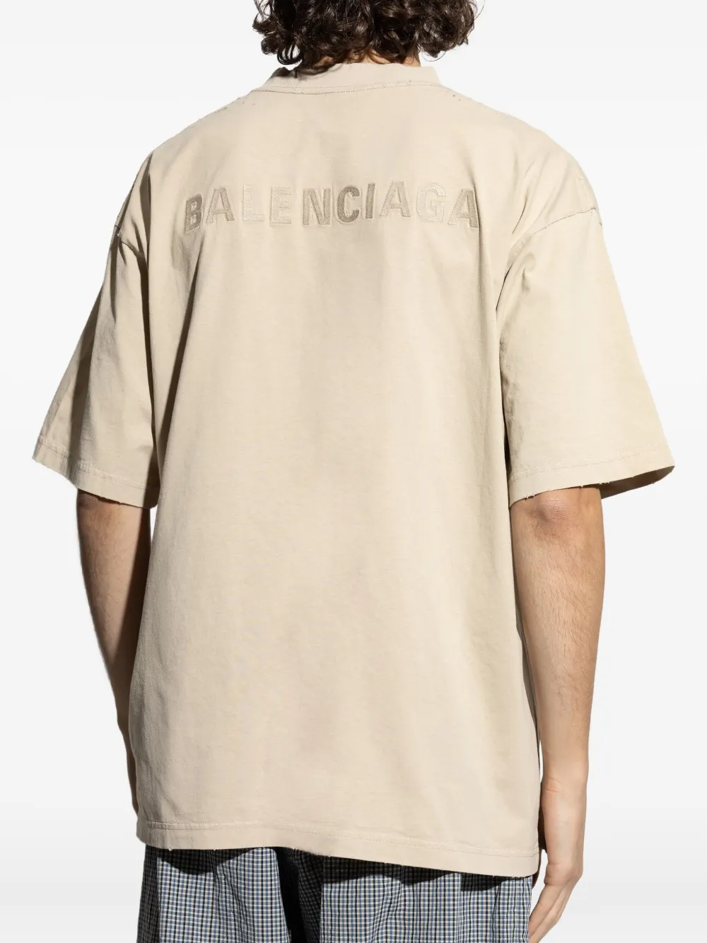 Balenciaga T-shirt met geborduurd logo Beige