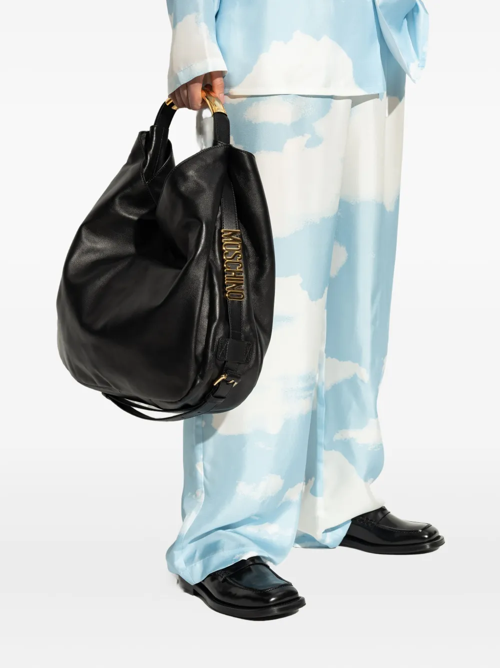 Moschino Leren shopper Zwart