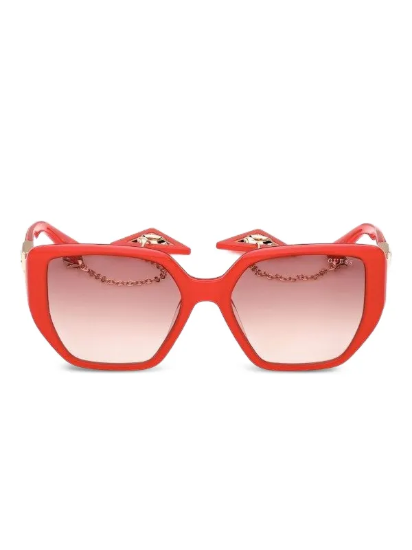 GUESS EYEWEAR chain-embellished Geometric Sunglasses Red FARFETCH IN