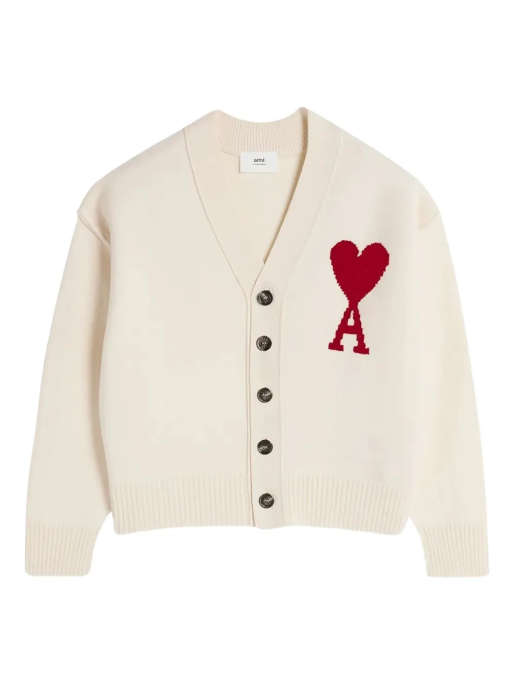 AMI Paris Ami de Coeur heart-logo wool cardigan Beige