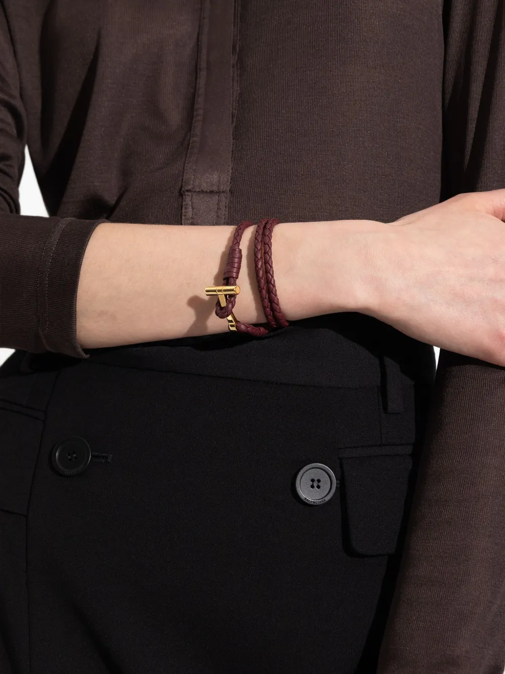 TOM FORD Bracciale T-bar intrecciato in pelle | Image 2