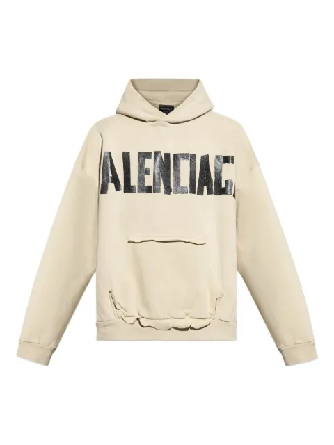 Balenciaga logo-print frayed-hem hoodie