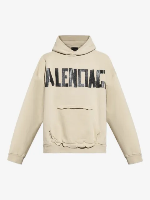Balenciaga logo-print frayed-hem hoodie