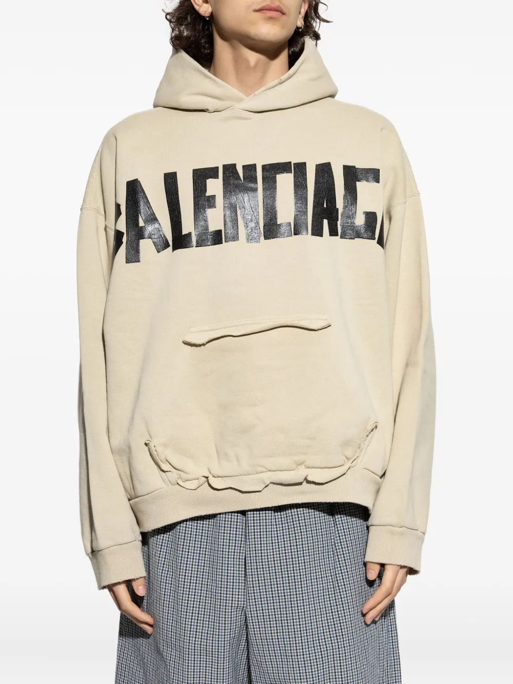 Balenciaga Hoodie met logoprint en franje Beige