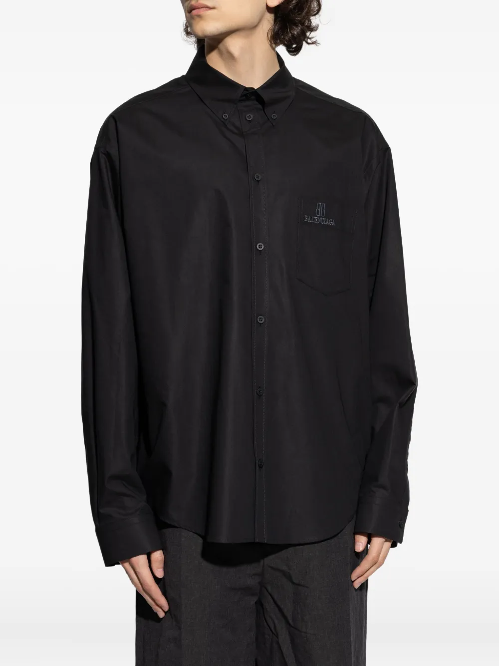 Balenciaga logo-embroidered shirt Zwart