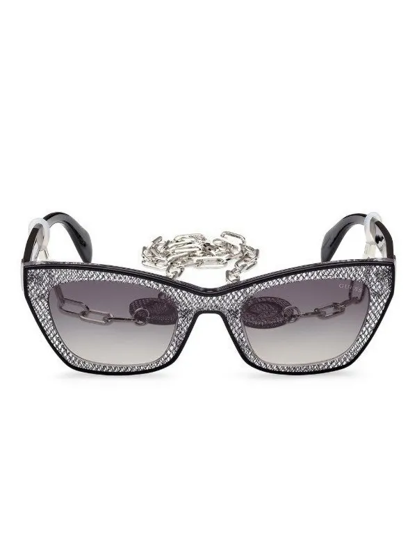 GUESS EYEWEAR chain-embellished cat-eye Sunglasses Black FARFETCH MY