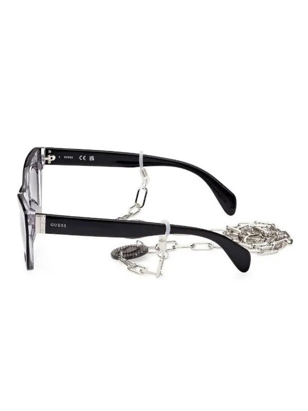 Guess Silver Sunglasses with Black Chain NEW GUESS BLACK+SILVER,CONTOURED PLASTIC FRAME,BLACK LENS  main image 2
