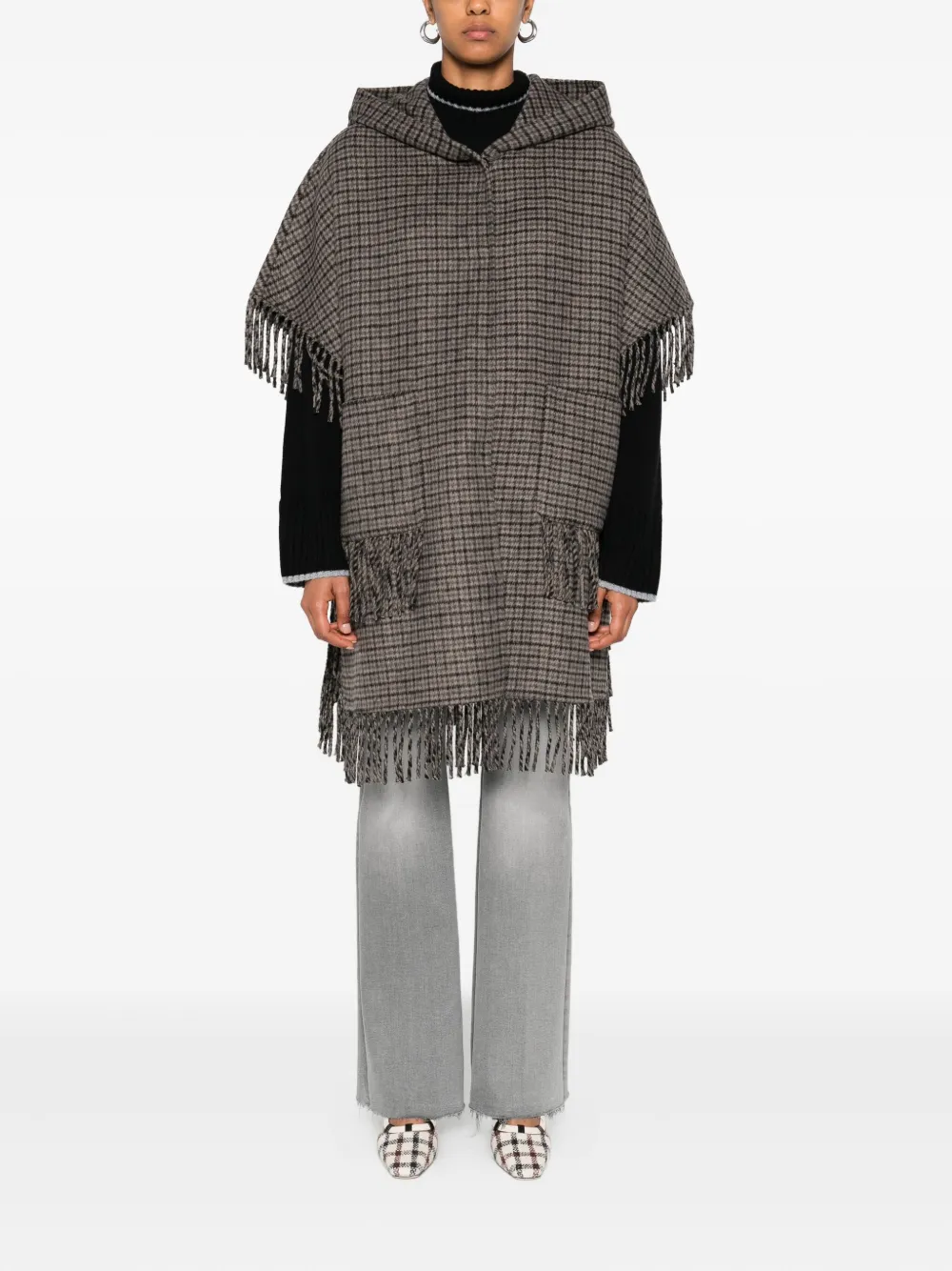 P.a.r.o.s.h Hooded Fringed Coat In Gray