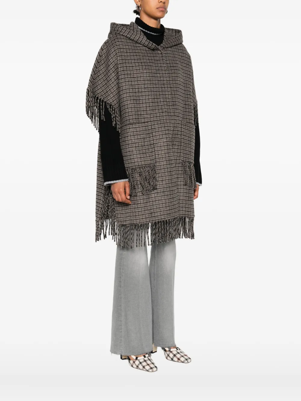 P.a.r.o.s.h Hooded Fringed Coat In Gray