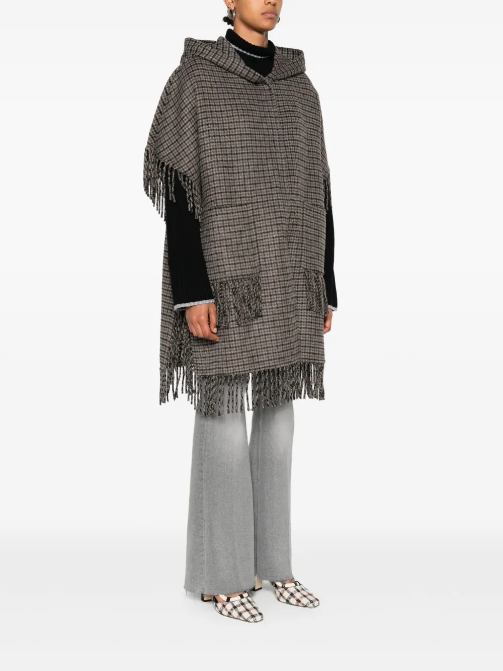 P.a.r.o.s.h. Hooded Fringed Coat - Grey 