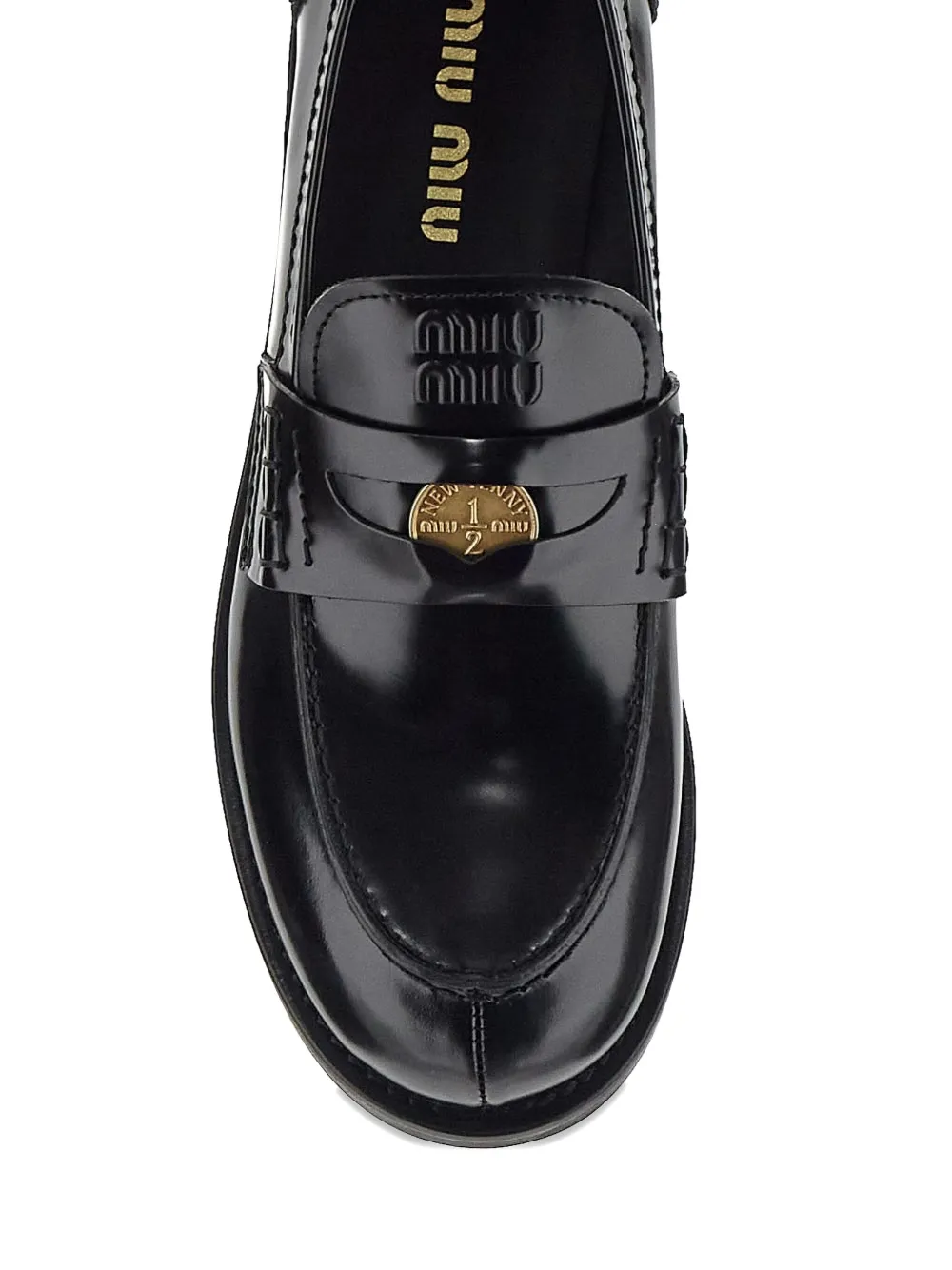 Miu Leren penny loafers Zwart