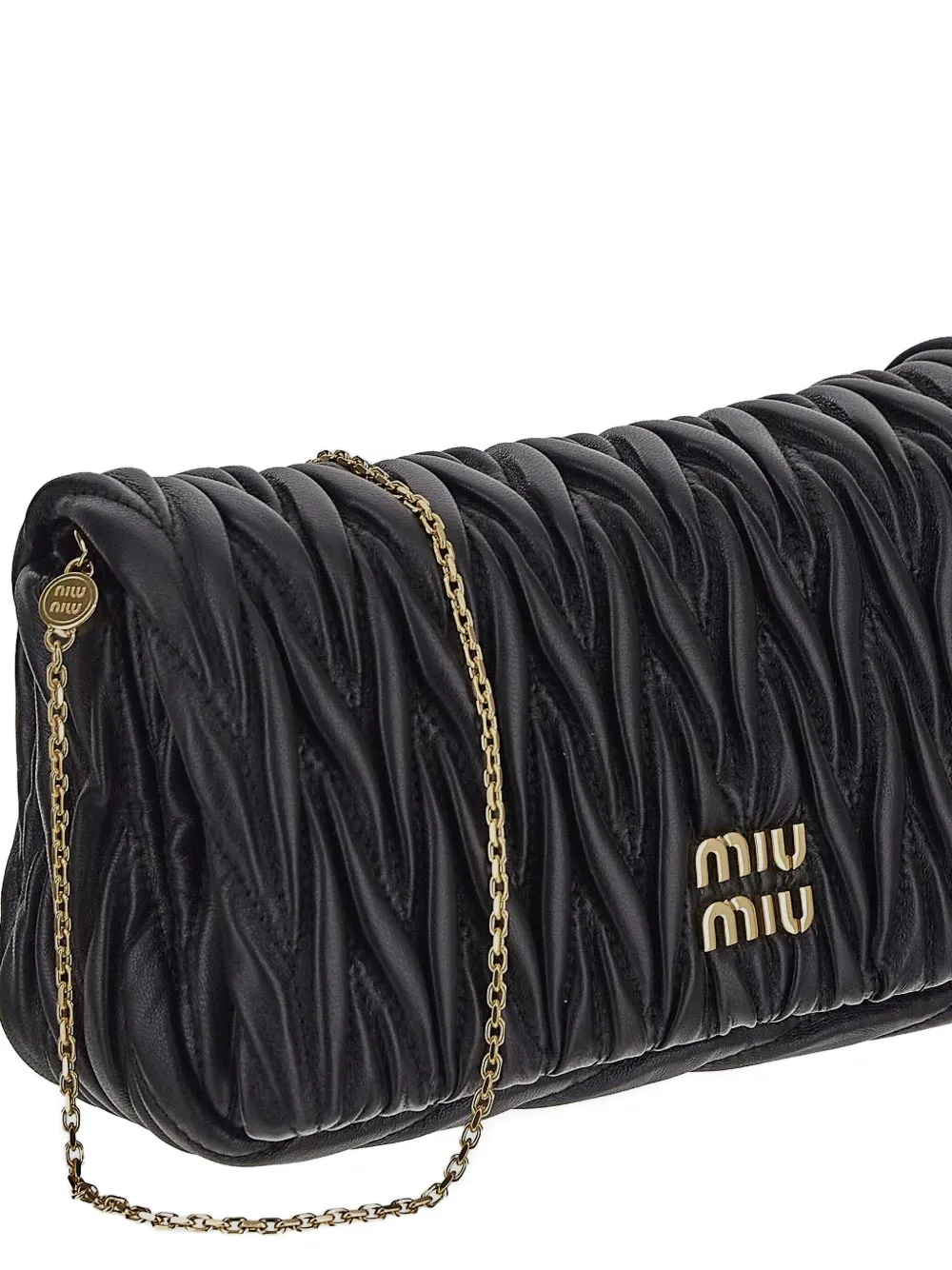 Miu matelassé chain crossbody bag Zwart