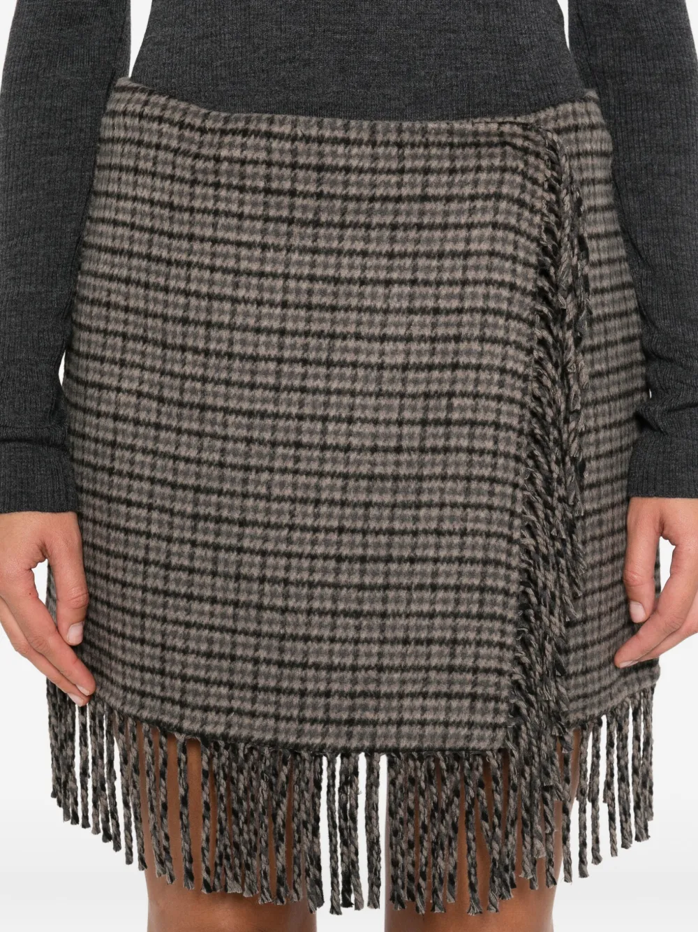 P.a.r.o.s.h Checked Fringe Skirt In Gray