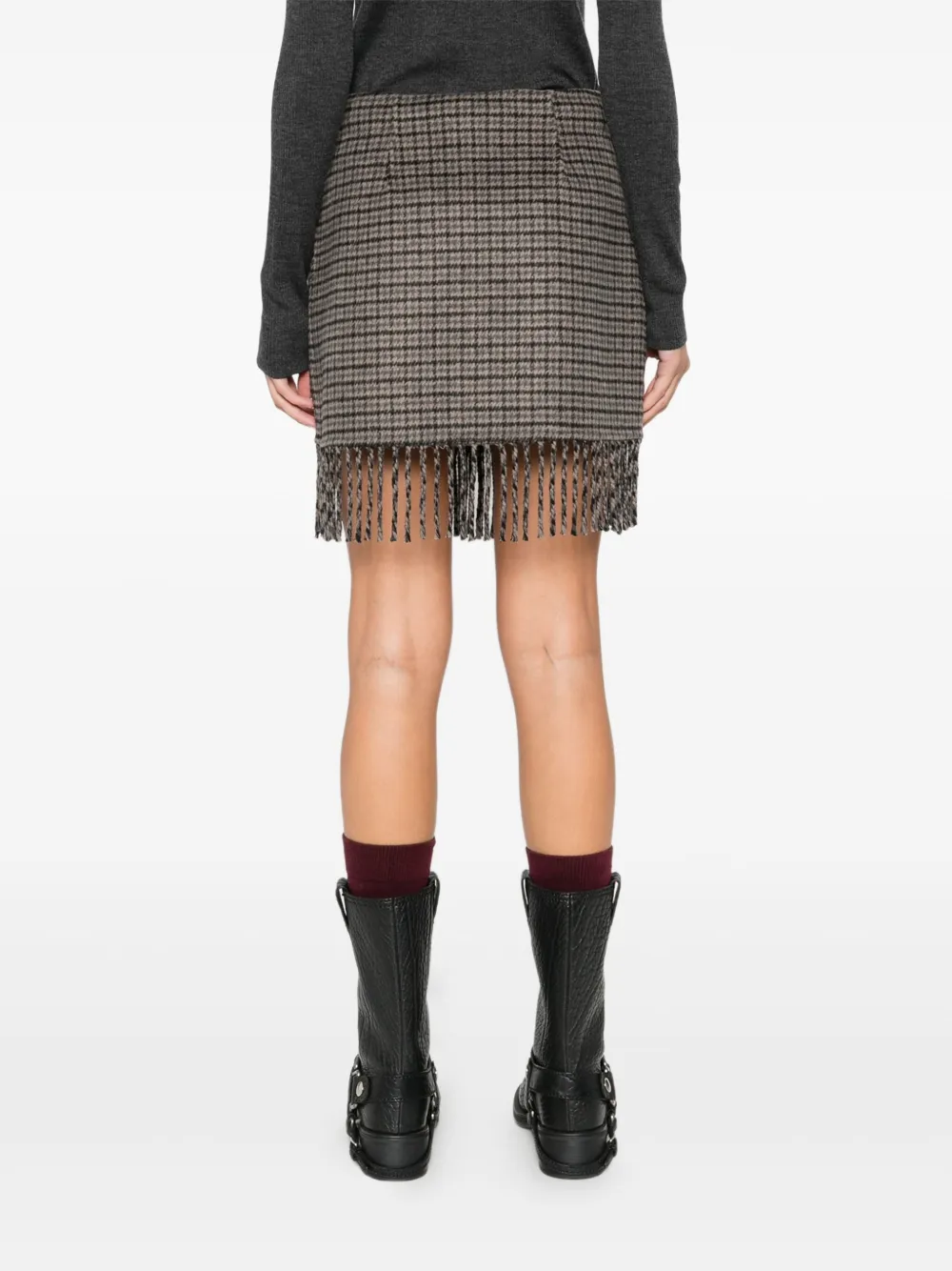 P.a.r.o.s.h Checked Fringe Skirt In Gray