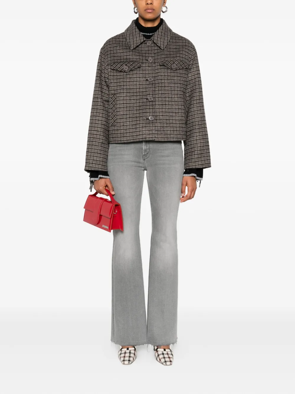 P.a.r.o.s.h Checked Frayed-sleeve Jacket In Gray