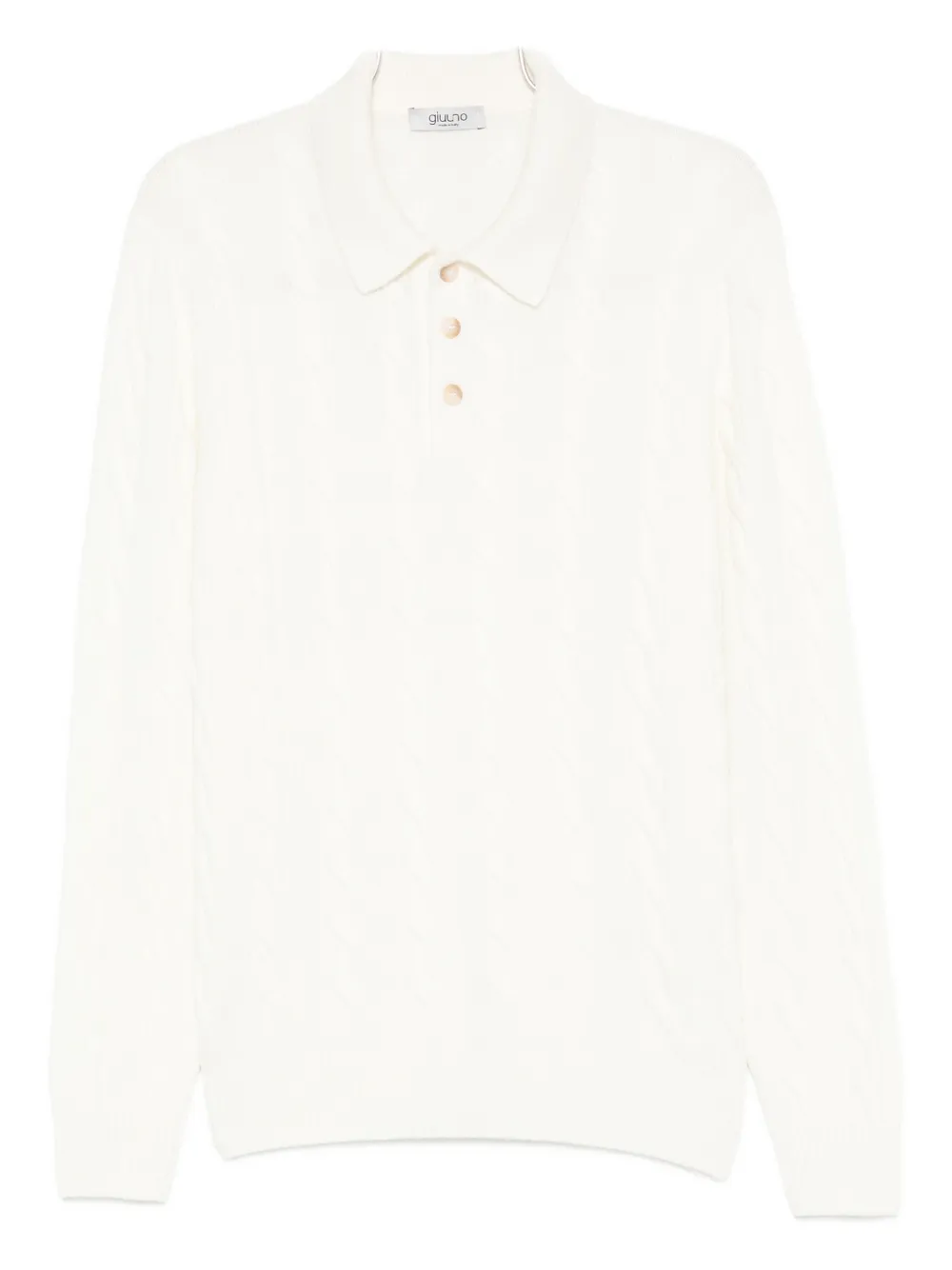 Giuuno Polo-pullover Mit Zopfmuster In White