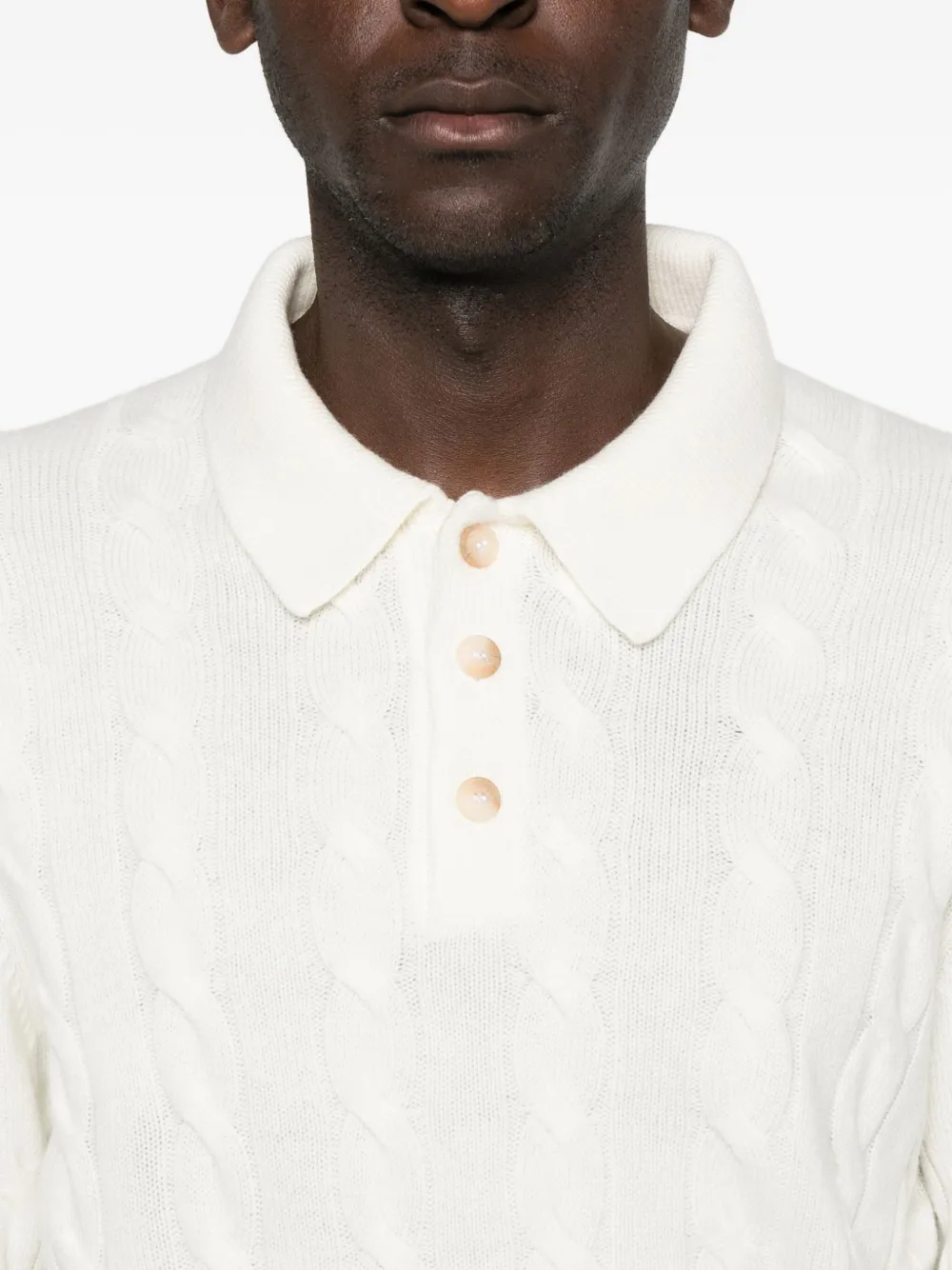 Giuuno Polo-pullover Mit Zopfmuster In White