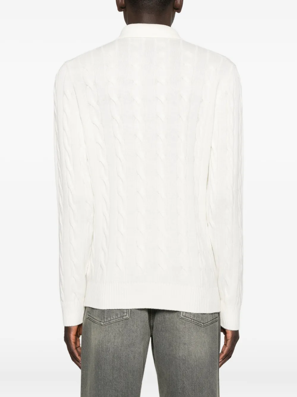 Giuuno Polo-pullover Mit Zopfmuster In White