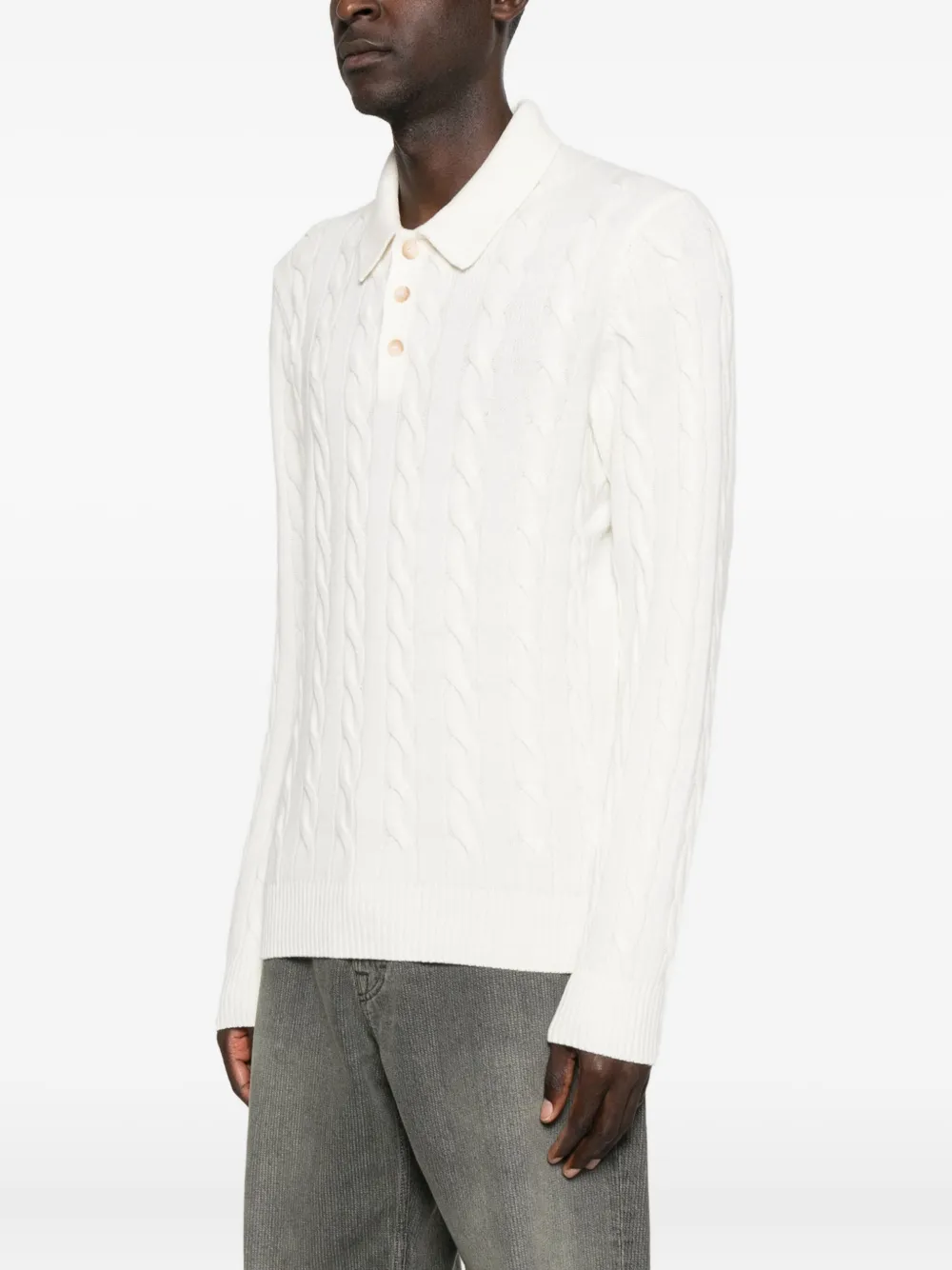 Giuuno Polo-pullover Mit Zopfmuster In White