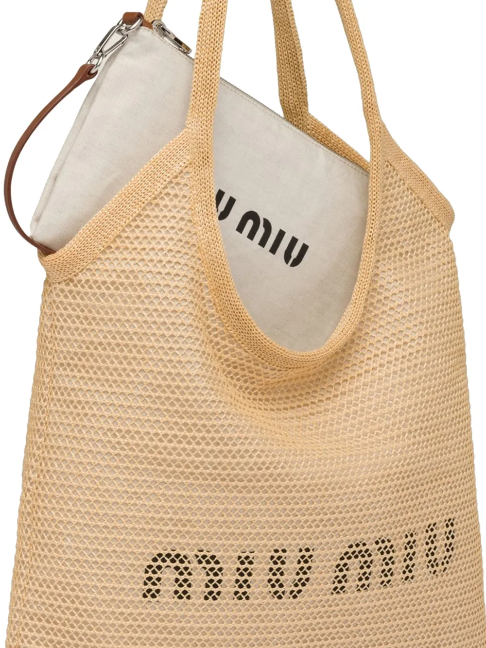 Miu raffia logo bag Beige
