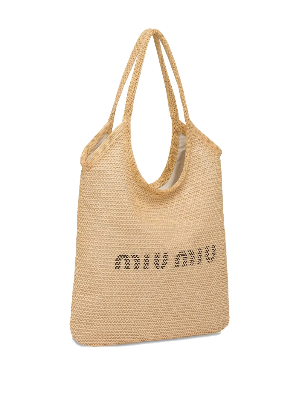 Miu raffia logo bag Beige