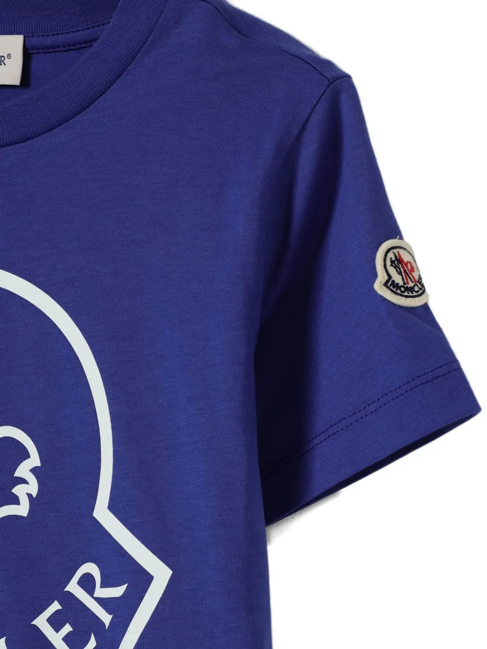Moncler Enfant T-shirt met logoplakkaat en korte mouwen Blauw