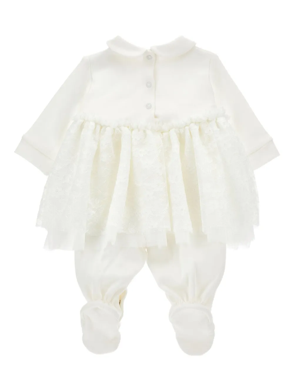 Monnalisa Romper met Peter Pan-kraag en kanten afwerking - Beige