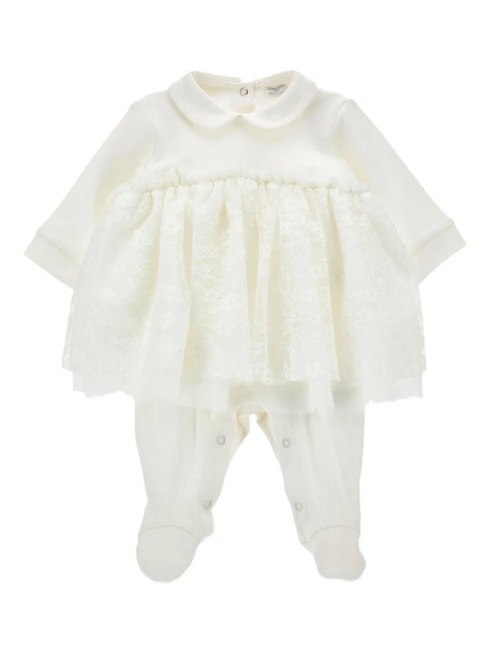 Monnalisa lace-trimmed Peter Pan collar babygrow | Neutrals | Image 1