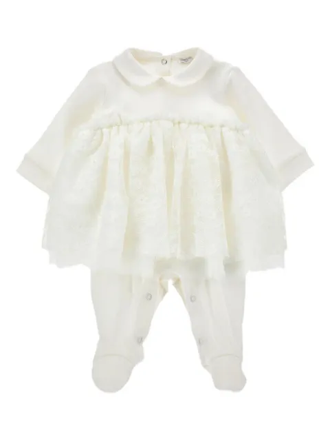 Monnalisa lace-trimmed Peter Pan collar babygrow