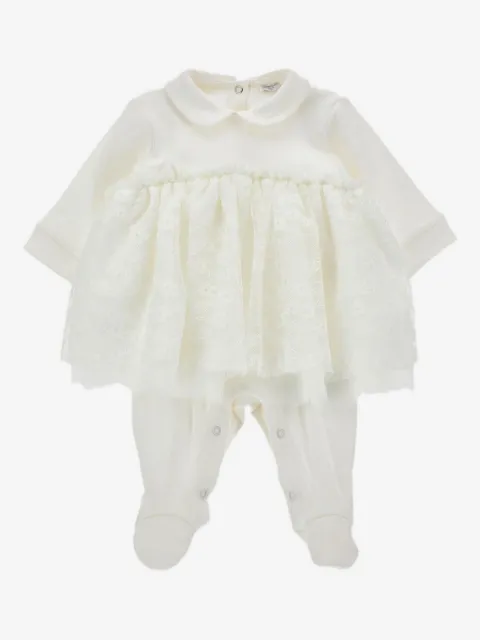 Monnalisa lace-trimmed Peter Pan collar babygrow