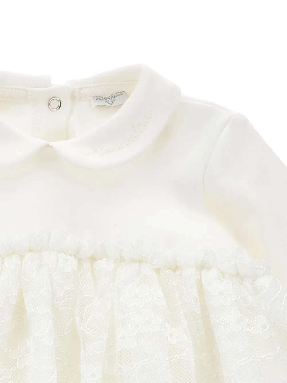 Monnalisa Romper met Peter Pan-kraag en kanten afwerking Beige