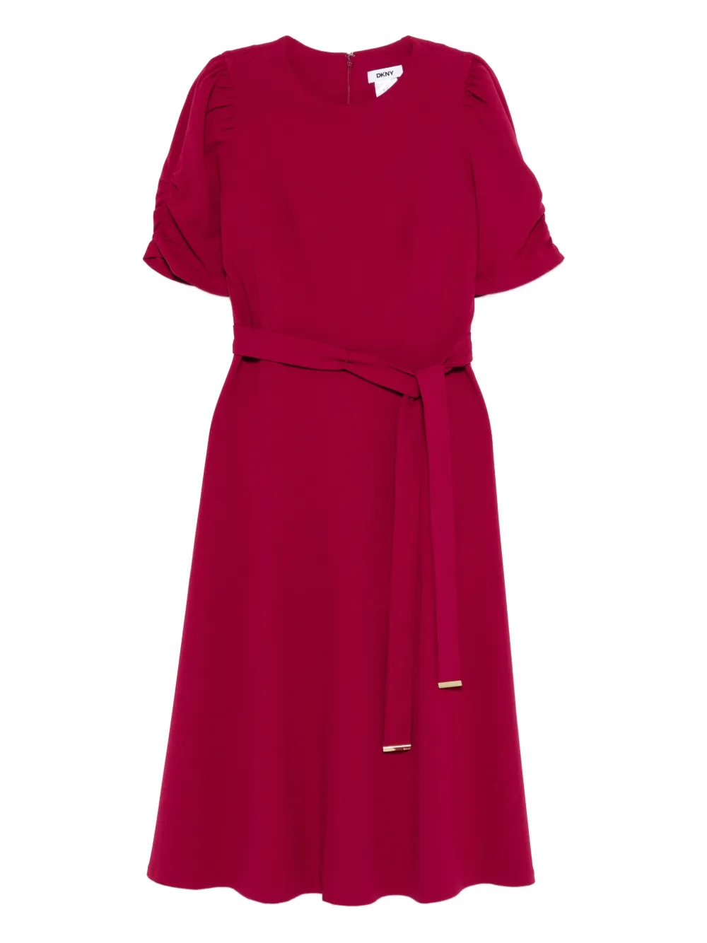 DKNY ruched-sleeve midi dress - Rosso