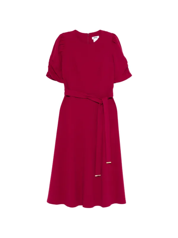 Dkny Ruched-sleeve Midi Dress - Red Dkny Ruched-sleeve Midi Dress - Red