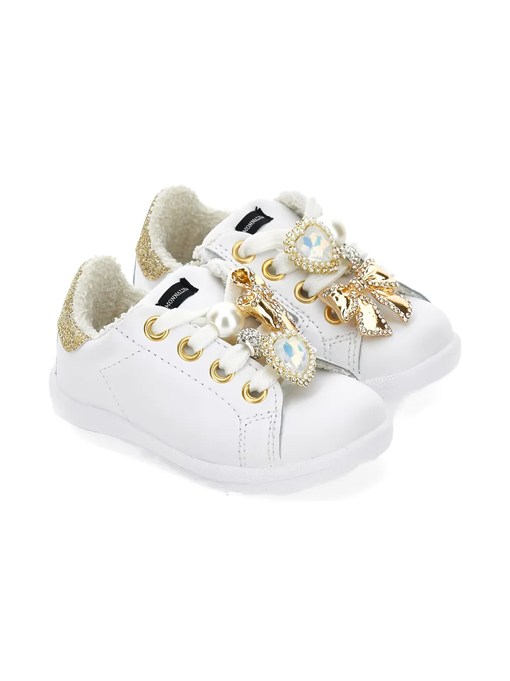 Monnalisa glitter-panelled jewel-embellished sneakers White
