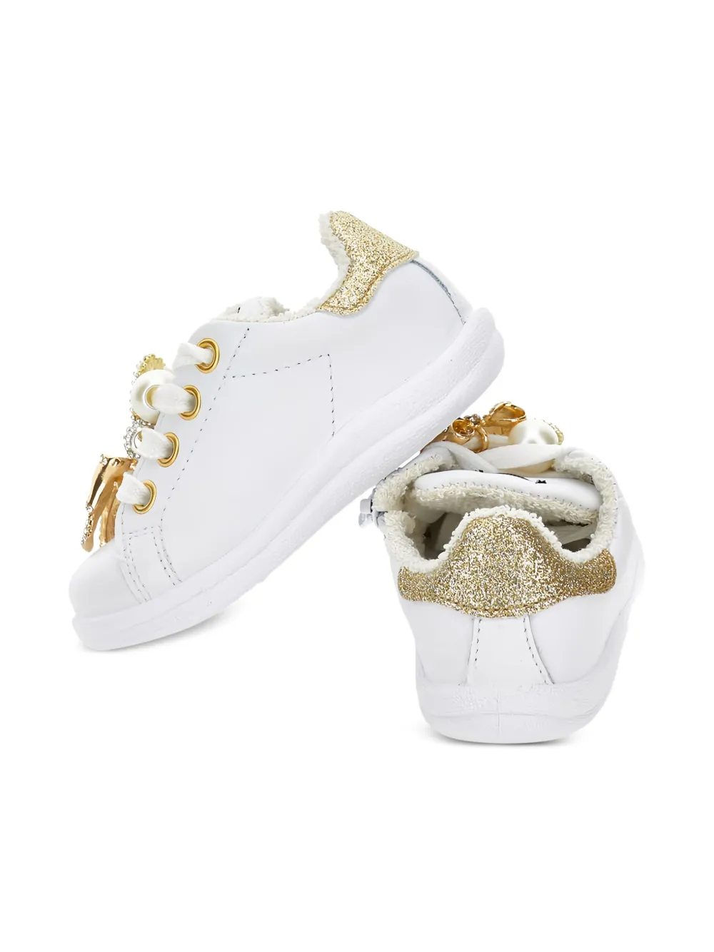 Monnalisa Sneakers met glitter vlakken en juwelen Wit