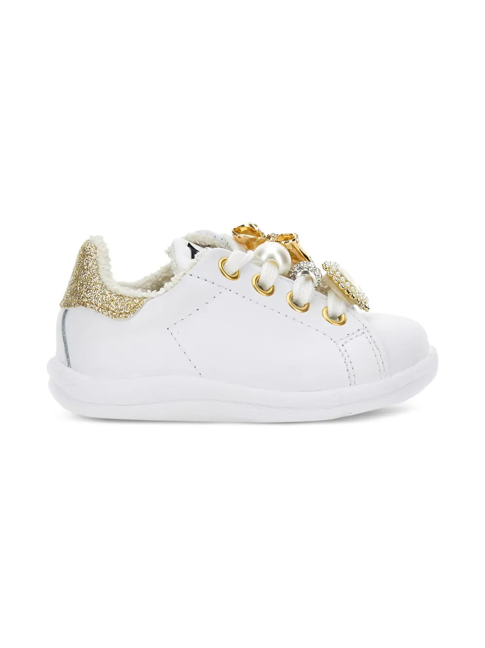 Monnalisa Sneakers met glitter vlakken en juwelen Wit